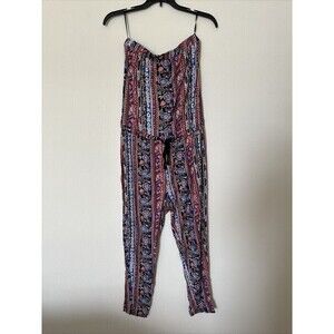 Ambiance Boho Jumpsuit Womens Floral Red Blue Southwestern  Size Medium